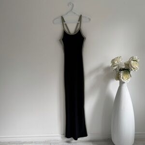 Vintage 90s Racerback Bodycon Maxi Dress Contrast Trim Sporty Minimalist S